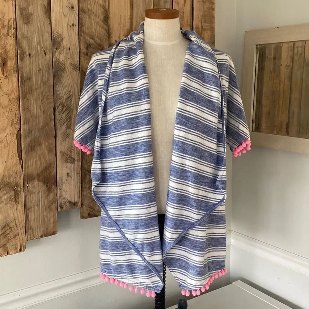 Vineyard Vines Drape Front Pom Poms Trim Cardigan Lightweight Swim Coverup Sm